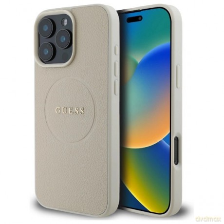 Etui Guess Grained Gold Ring MagSafe na iPhone 16 Pro Max - beżowe