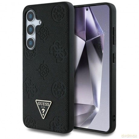 Etui Guess Grained Hot Stamp Peony Pattern Triangle Logo MagSafe do Samsung Galaxy S25 czarny