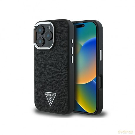 Etui Guess Grained Triangle MagSafe na iPhone 16 Pro - czarne