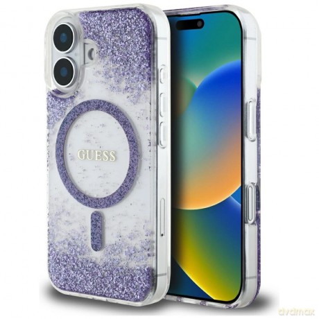 Etui Guess HC Resin Bottom Glitter MagSafe na iPhone 16 - fioletowe
