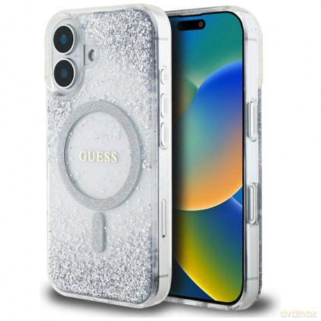 Etui Guess HC Resin Bottom Glitter MagSafe na iPhone 16 - srebrne