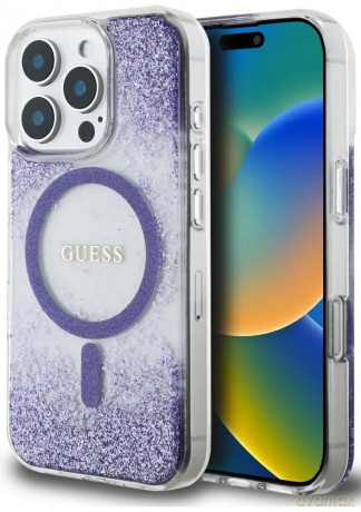 Etui Guess HC Resin Bottom Glitter MagSafe na iPhone 16 Pro - fioletowe