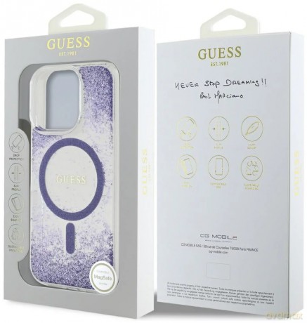 Etui Guess HC Resin Bottom Glitter MagSafe na iPhone 16 Pro - fioletowe