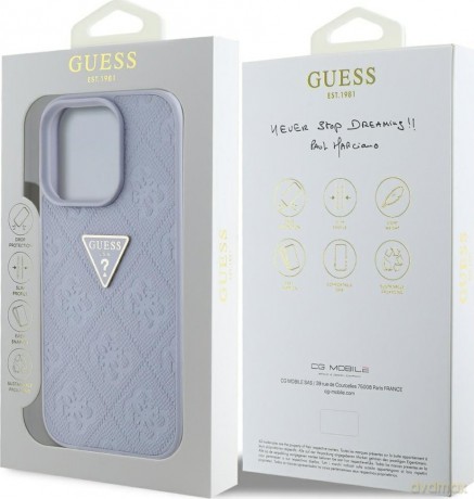 Etui Guess Hot Stamp 4G Pattern Triangle Metal Logo na iPhone 16 Pro Max - fioletowe