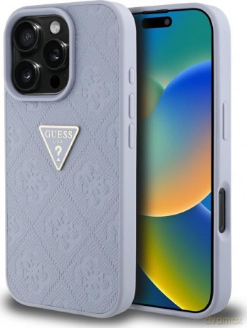 Etui Guess Hot Stamp 4G Pattern Triangle Metal Logo na iPhone 16 Pro Max - fioletowe