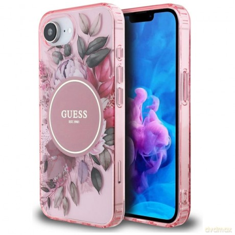 Etui Guess IML Flowers MagSafe na iPhone 16e - różowe