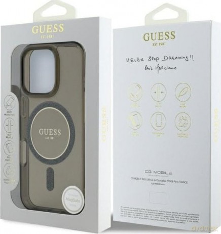 Etui Guess IML Glitter Circle MagSafe na iPhone 16 Pro - czarne