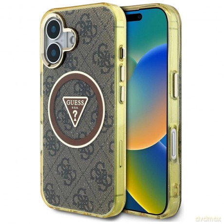 Etui Guess IML Metal Glitter 4G Circle Triangle MagSafe na iPhone 16 - brązowy