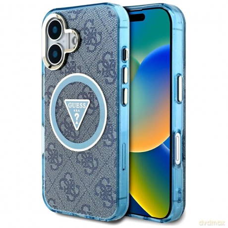 Etui Guess IML Metal Glitter 4G Circle Triangle MagSafe na iPhone 16 - niebieskie