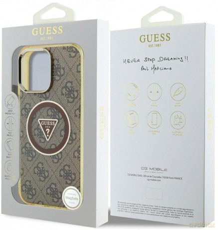 Etui Guess IML Metal Glitter 4G Circle Triangle MagSafe na iPhone 16 Pro - brązowe