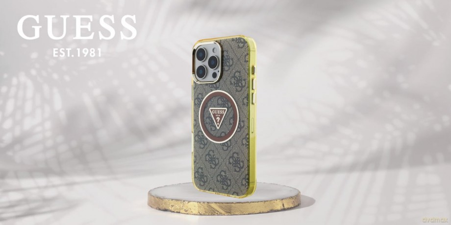 Etui Guess IML Metal Glitter 4G Circle Triangle MagSafe na iPhone 16 Pro - brązowe