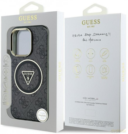 Etui Guess IML Metal Glitter 4G Circle Triangle MagSafe na iPhone 16 Pro - czarne