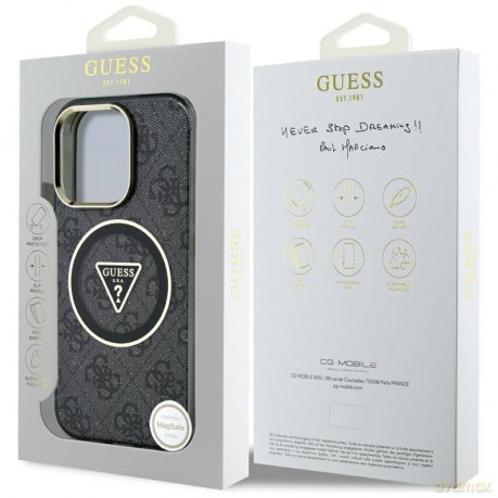 Etui Guess IML Metal Glitter 4G Circle Triangle MagSafe na iPhone 16 Pro Max - czarne