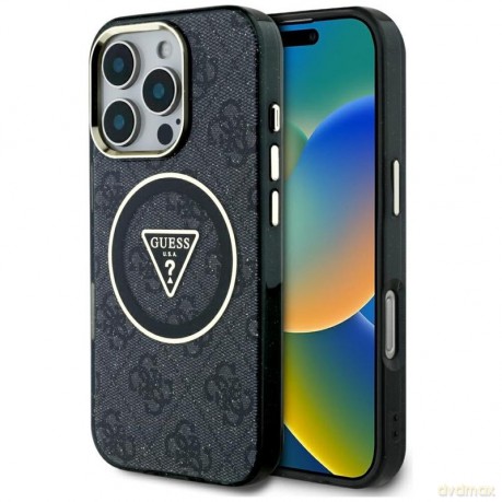 Etui Guess IML Metal Glitter 4G Circle Triangle MagSafe na iPhone 16 Pro Max - czarne