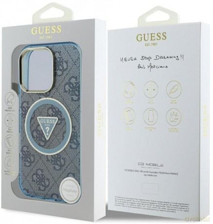 Etui Guess IML Metal Glitter 4G Circle Triangle MagSafe na iPhone 16 Pro Max - niebieskie