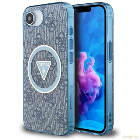 Etui Guess IML Metal Glitter 4G Circle Triangle MagSafe na iPhone 16e - niebieskie