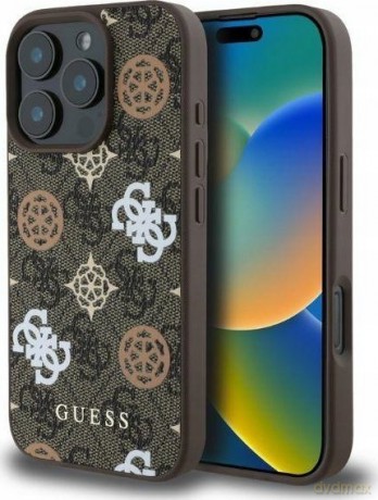 Etui Guess Peony On 4G Background MagSafe na iPhone 16 Pro - brązowe