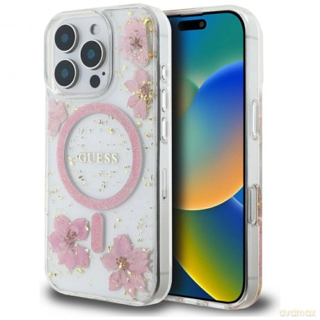Etui Guess Resin Flowers MagSafe na iPhone 16 Pro Max - różowe