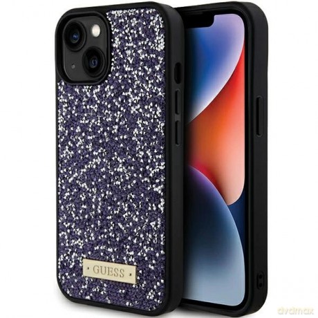 Etui Guess Rhinestone Metal Logo na iPhone 15 - różowe