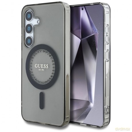 Etui Guess Rhinestones Printed Classic Logo MagSafe Samsung Galaxy S25 czarny
