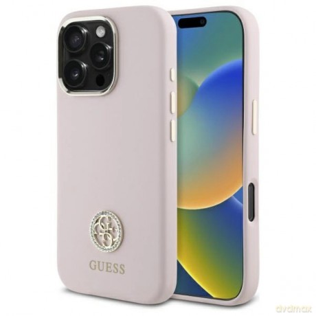 Etui Guess Silicone Logo Strass 4G na iPhone 16 Pro Max - jasnoróżowe