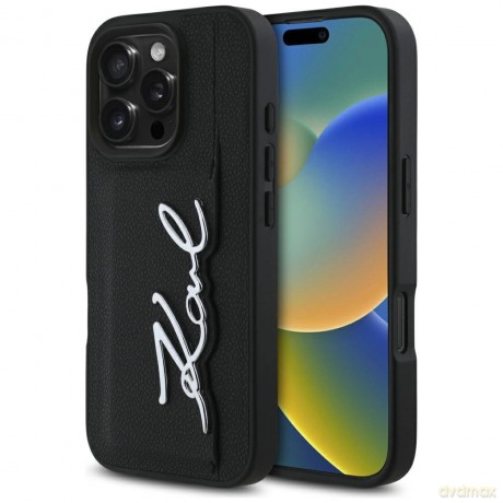 Etui Karl Lagerfeld HC Grained PU Cardslot Metal Signature na iPhone 16 Pro - czarne