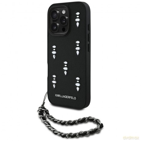 Etui Karl Lagerfeld Saffiano Crystals w/Chain na iPhone 16 Pro - czarne