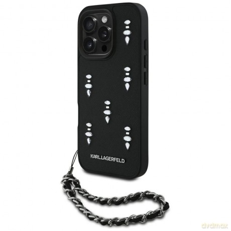 Etui Karl Lagerfeld Saffiano Crystals w/Chain na iPhone 16 Pro Max - czarne