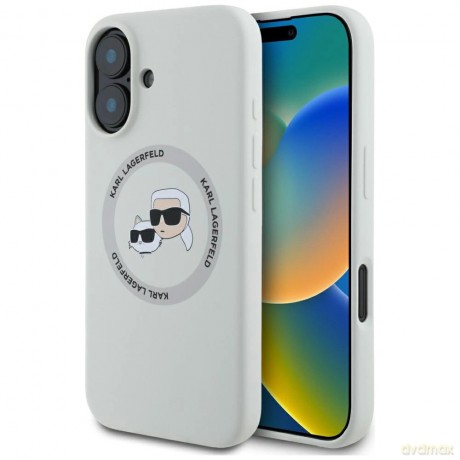 Etui Karl Lagerfeld Silicone Double Heads And Circle MagSafe do iPhone 16 beżowy