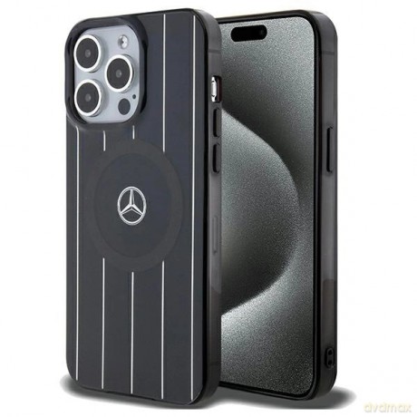 Etui Mercedes Double Layer Crossed Lines MagSafe na iPhone 15 Pro Max - czarne
