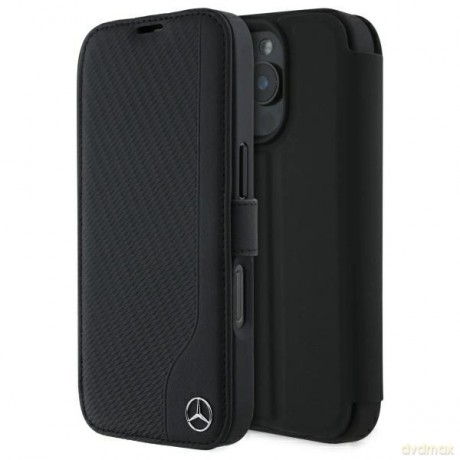 Etui Mercedes Leather Wood Imitation na iPhone 16 Pro Max - czarne