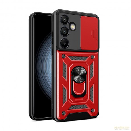 Etui pancerne Hybrid Armor Camshield z osłoną aparatu i metalowym ringiem do Samsung Galaxy S24 FE - czerwone