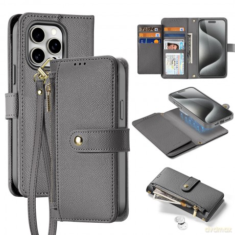 Etui skórzane Dux Ducis Lawa na iPhone 15 Pro Max - szare
