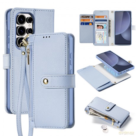 Etui skórzane Dux Ducis Lawa na Samsung Galaxy S25 Ultra z odłączanym portfelem magnetycznym - niebieskie
