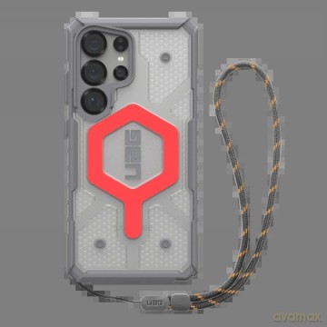Etui UAG Pathfinder Clear Magnet Bundle modułem magnetycznym oraz smycz na nadgarstek na Samsung Galaxy S25 Ultra 5G - szaro-czerwone