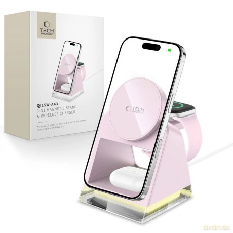 Ładowarka indukcyjna Tech-Protect QI15W-A43 3w1 MagSafe - różowa
