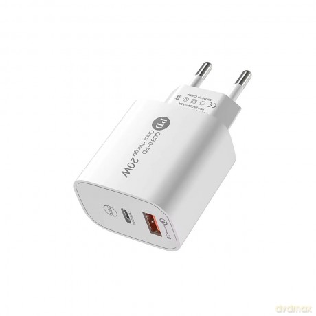 Ładowarka sieciowa A6MaxC 20W USB-A USB-C z kablem USB-C - USB-C 1m - biała