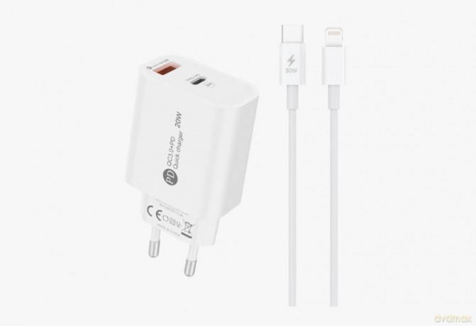 Ładowarka sieciowa A6MaxL 20W USB-A USB-C z kablem USB-C - Lightning 1m - biała