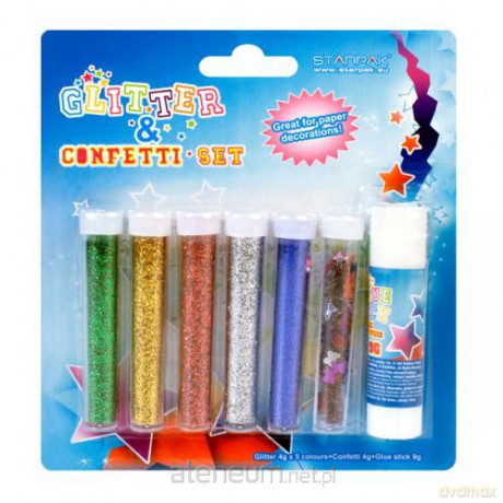 Zestaw brokat, confetti i klej w sztyfcie 9g [SZKOŁA]