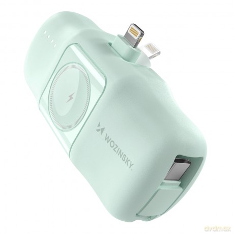 Mini powerbank Wozinsky WF16-YLS 5000mAh 15W Lightning z wbudowanym kablem USB-C i ładowarką do Apple Watch - zielony