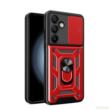 Pancerne etui Hybrid Armor Camshield z podstawką i osłoną aparatu na Samsung Galaxy A56 - czerwone