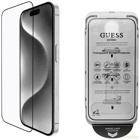 Zestaw 2w1 Guess BP Rhinestone szkło na ekran i obiektyw aparatu do iPhone 16 Pro Max - srebrny