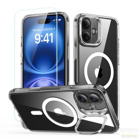 Zestaw etui ESR Classic Hybrid Kickstand Halolock MagSafe + Szkło hartowane na iPhone 16 - przezroczyste