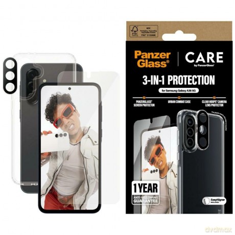 Zestaw ochronny CARE by PanzerGlass Flagship 3w1 Etui+Szkło+Lens na Samsung Galaxy A36 5G - przezroczysty