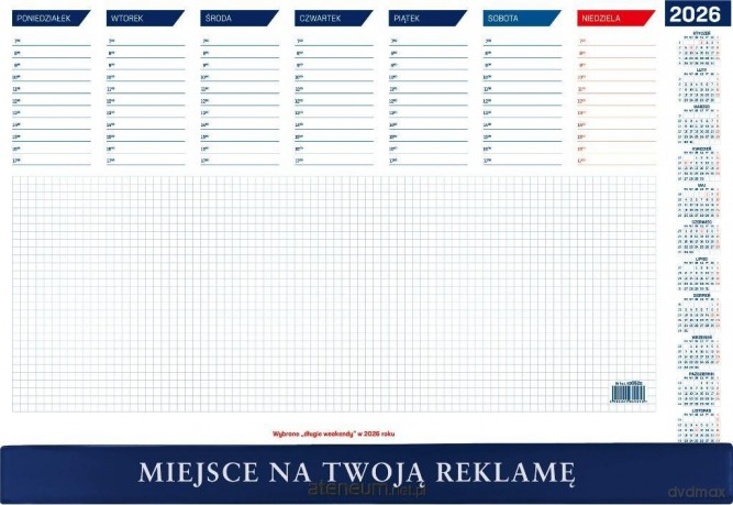 Kalendarz 2026 biuwar mały z listwą [KALENDARZ]