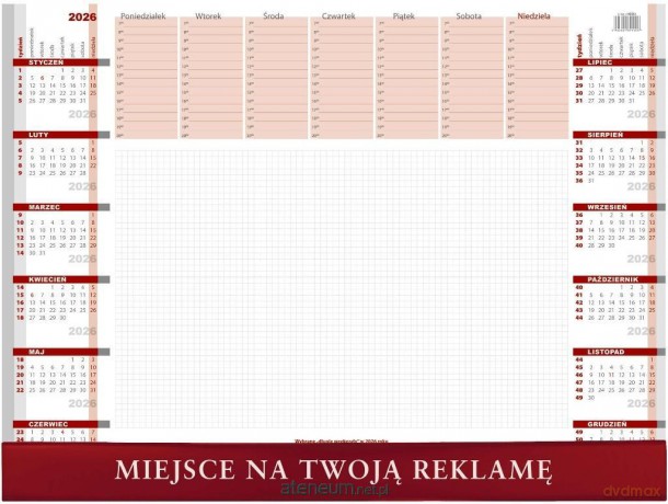Kalendarz 2026 biuwar z listwą [KALENDARZ]