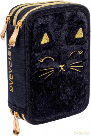Piórnik potrójny z wyp Astrabag Fluffy Kitty Black
