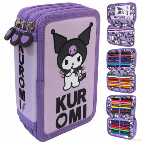 Piórnik potrójny z wyposażeniem Kuromi violet