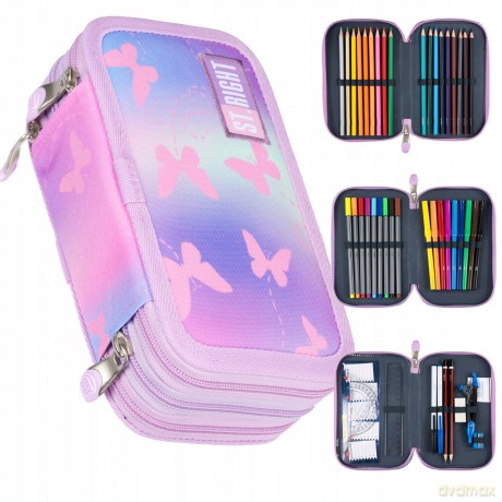 Piórnik potrójny z wyposażeniem PC5 Pink Butterfl