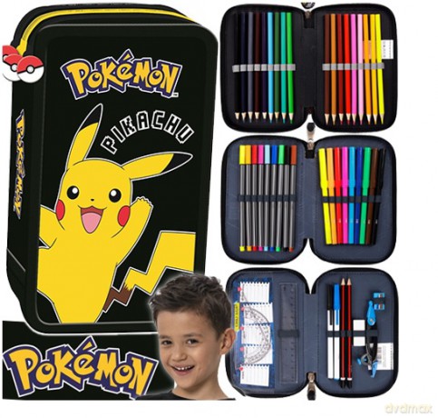 Piórnik potrójny z wyposażeniem Pokemon